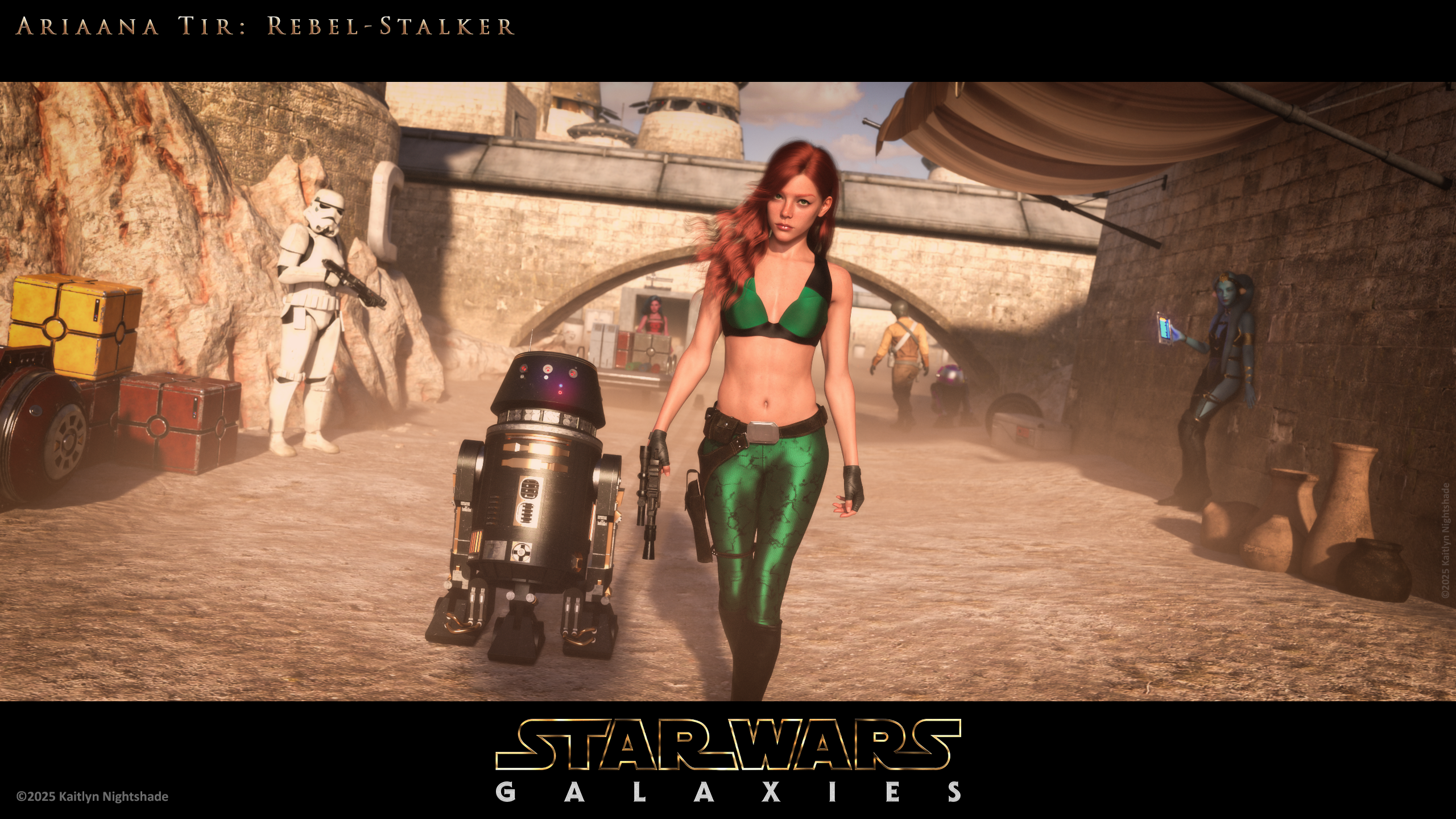Ariaana Tir stalks through the streets of Tatooine in search of Rebel activity.